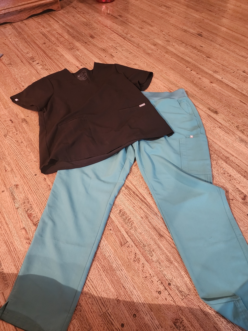 Figs Scrub Set in Black Top and Teal Pants